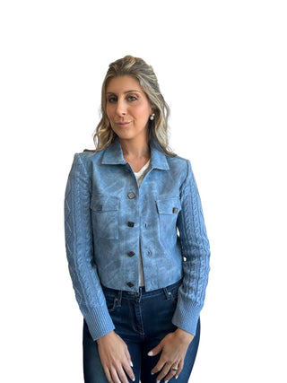 Knit Sleeve Pleather Short Jacket