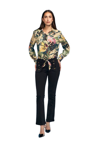 Camo Tie Front Blouse